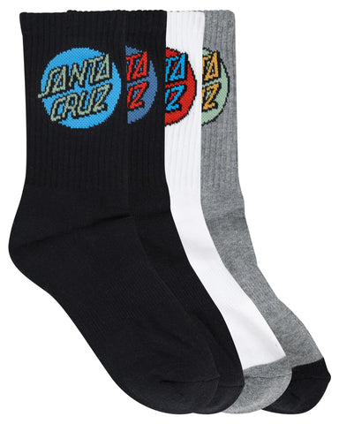 Santa Cruz Other Dot Crew Sock youth sock 4 pack - Black/White/Gmarle